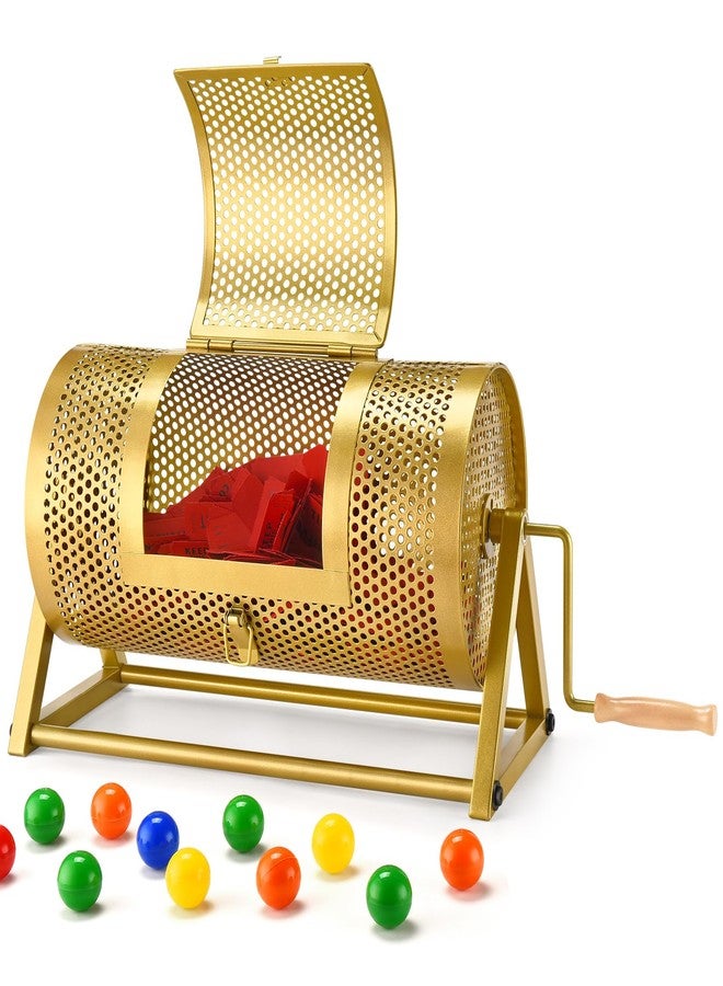 GADFISH Raffle Drum, Thickened Metal Raffle Ticket Spinner Box with Sealing Tape, Silent Design Raffle Ticket Cage with Wooden Turning Handle & Stable Tripod Stand for Lottery Games, Raffle Balls - Image 1